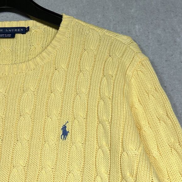 Polo Ralph Lauren Sweater Womens XL X-Large Yellow Cotton Cable Knit Crew Neck - Picture 3 of 12